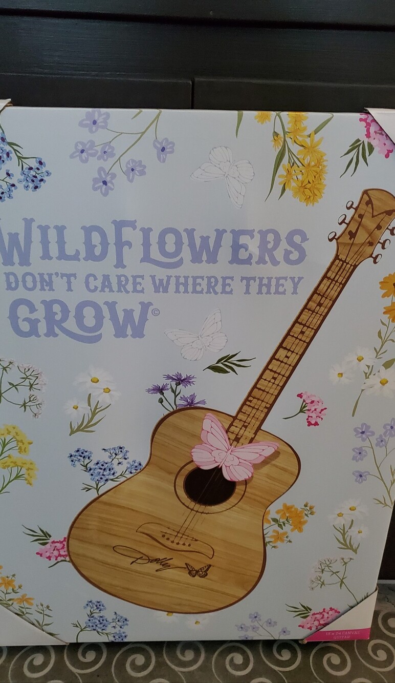Dolly Pastel Wildflowers Guitar Wall Art - Lavender, Pink, Yellow